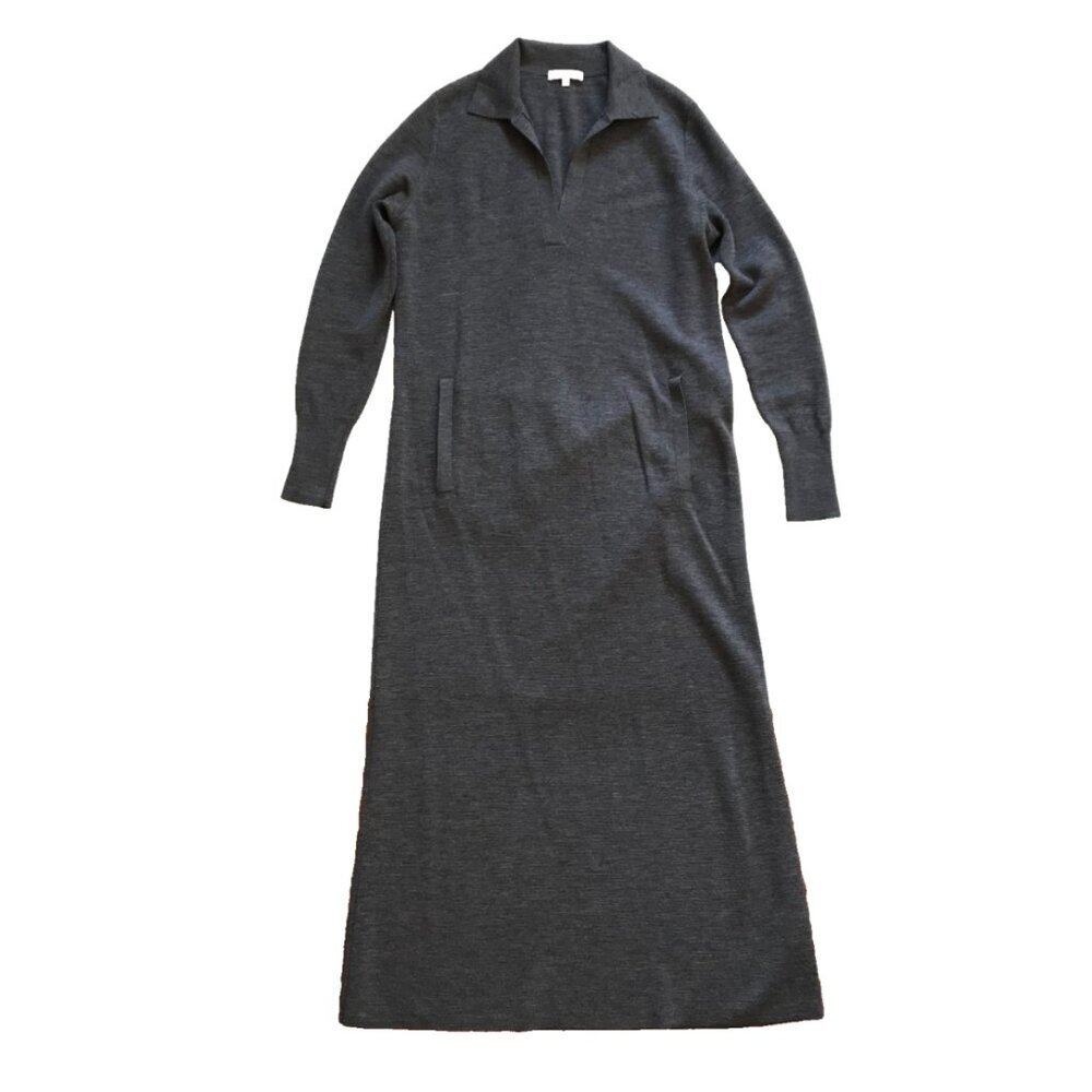 Ann Mashburn Wool Sweater Shirt Maxi Dress Womens XS Gray Long Sleeve Knit VNeck